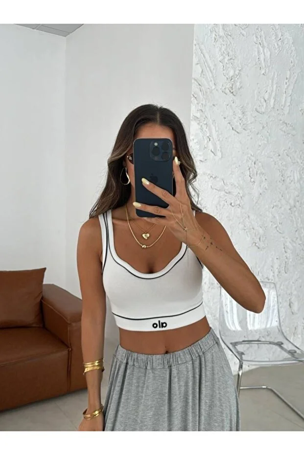crop BASKILI BİYELİ CROP - Görsel 1